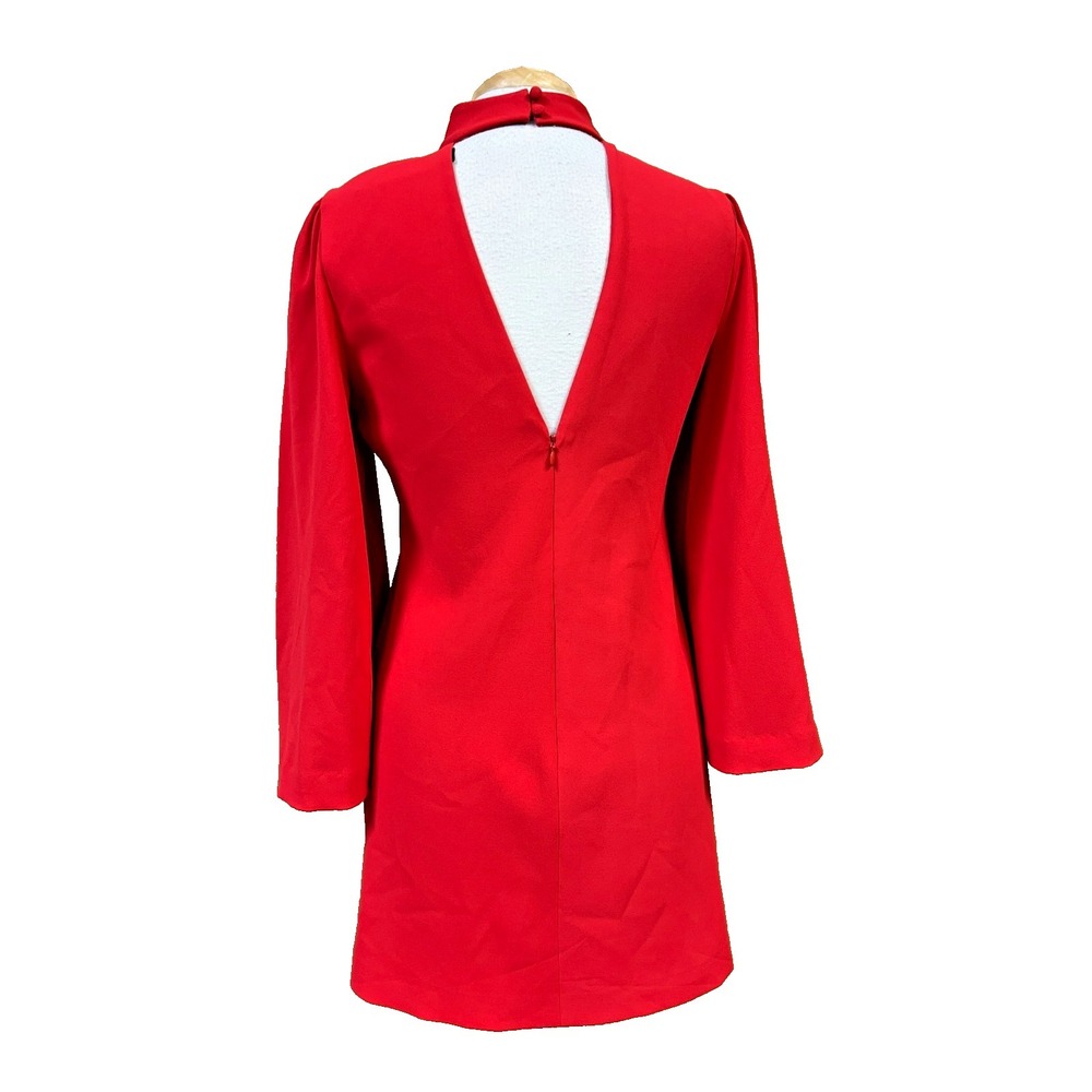 Alice & Olivia Bailey Mini Dress Red Mock Neck V-Back Zip 3/4 Bell Sleeve SZ 8 - Picture 5 of 16